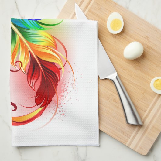 Linge De Cuisine Symbole d'infini avec plume arc-en-ciel (Quart Plié)