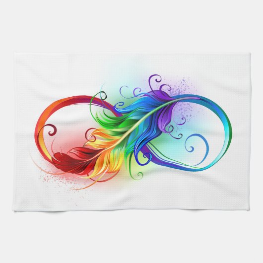 Linge De Cuisine Symbole d'infini avec plume arc-en-ciel (Horizontal)