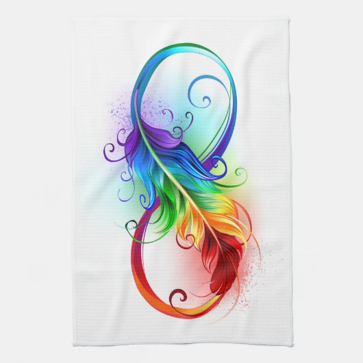 Linge De Cuisine Symbole d'infini avec plume arc-en-ciel (Vertical)