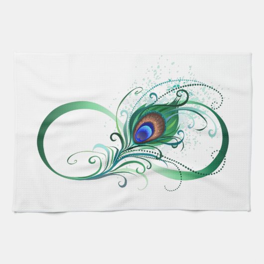 Linge De Cuisine Symbole d'infini avec plume de paon (Horizontal)