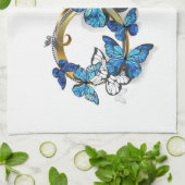 Linge De Cuisine Symbole infini de papillons Morpho bleus (Plié)
