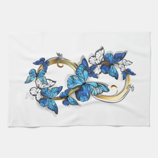 Linge De Cuisine Symbole infini de papillons Morpho bleus (Horizontal)