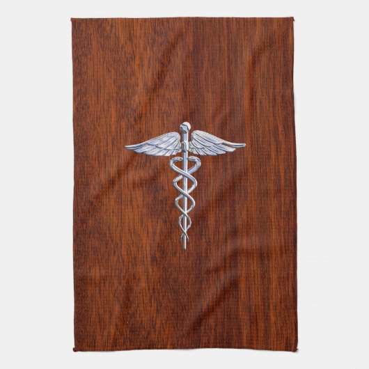 Linge De Cuisine Symbole Médicale de Caduceus en argent Imprimer (Vertical)