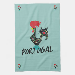 Linge De Cuisine Symbole portugais de Barcelos Rooster en bleu