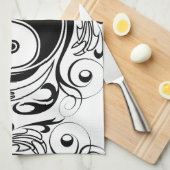 Linge De Cuisine Symbole Yin et Yang Style tatouage noir et blanc (Quart Plié)