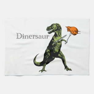 Linge De Cuisine T-Rex mange le poulet avec le couteau et la
