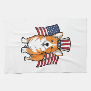 Linge De Cuisine T-shirt avec gravure vintage de Corgi patriotique_