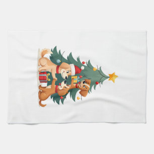 Linge De Cuisine T-Shirt Chien Arbre de Noël Mignon Drôle Chiens Ch