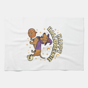 Linge De Cuisine T-shirt Happy Halloweenie Chien Sorcière Dachshund