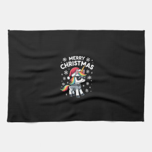 Linge De Cuisine T-Shirt Licorne de Noël Chapeau de Père Noël (1)