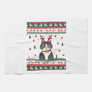 Linge De Cuisine T-Shirt Sweat Noël Chat Renne Pull de Noël Laid