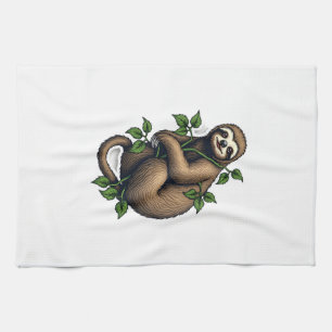 Linge De Cuisine T-shirt vintage à motif de paresseux rétro (4)