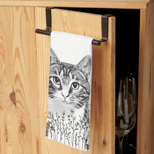Linge De Cuisine Tabby Cat Dessin main personnalisé (Pliage en tiers)