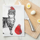 Linge De Cuisine Tabby Chat Noël Cool Chat Rouge Blanc (Quart Plié)