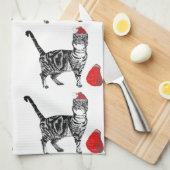 Linge De Cuisine Tabby Chat Noël Cool Chat Rouge Blanc Tea Serviett (Quart Plié)