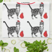 Linge De Cuisine Tabby Chat Noël Cool Chat Rouge Blanc Tea Serviett (Plié)