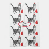 Linge De Cuisine Tabby Chat Noël Cool Chat Rouge Blanc Tea Serviett (Vertical)