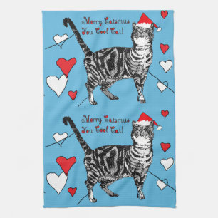 Linge De Cuisine Tabby Chat Noël Cool Chat Tea Towne