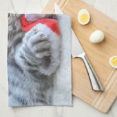 Linge De Cuisine Tabby gris mou Chat avec Noël Casquette (Quart Plié)