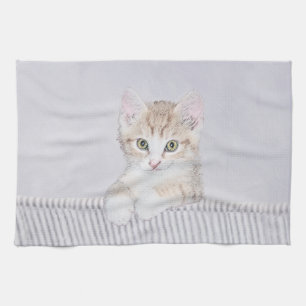 Linge De Cuisine Tabby Orange Kitten Peinture - Art Chat original