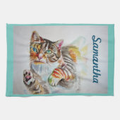 Linge De Cuisine Tabby tabbies Cute Cat Cats aquarelle Cute Script (Horizontal)