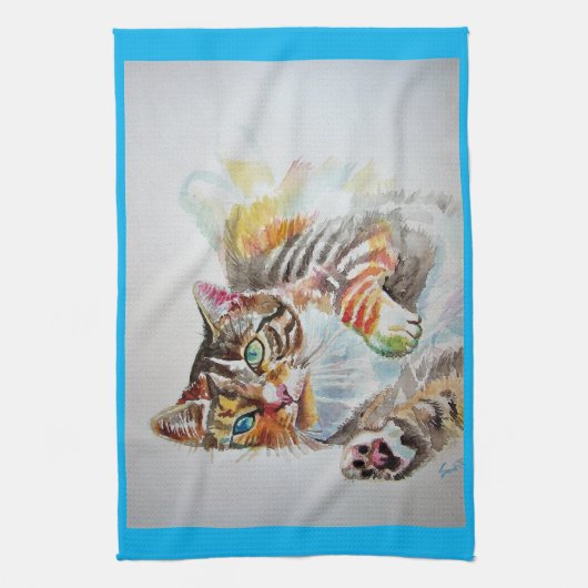 Linge De Cuisine Tabby tabbies Cute Chat chats aquarelle Tea Towque (Vertical)