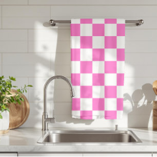 Linge De Cuisine Tableau de À damiers rose et blanc Neon Vintage
