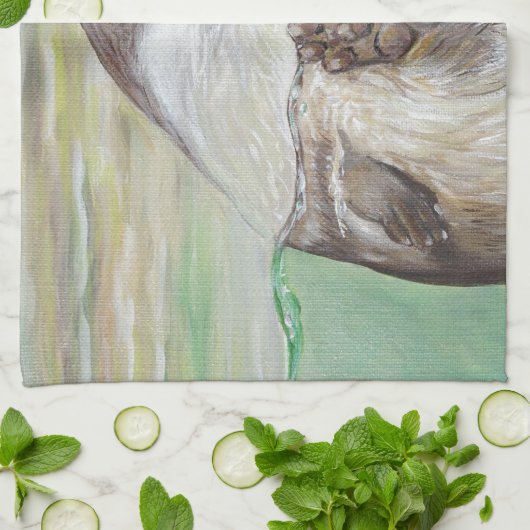 Linge De Cuisine Tableau de la loutre de rivière joueuse (Plié)