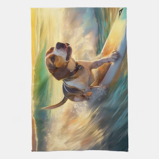 Linge De Cuisine Tableau de surf de plage beagle (Vertical)