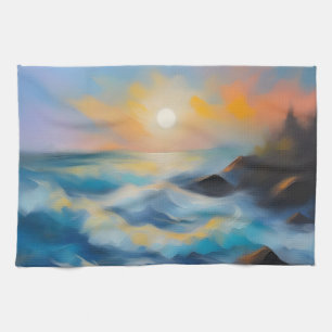 Linge De Cuisine Tableau des vagues bleu clair sous le soleil