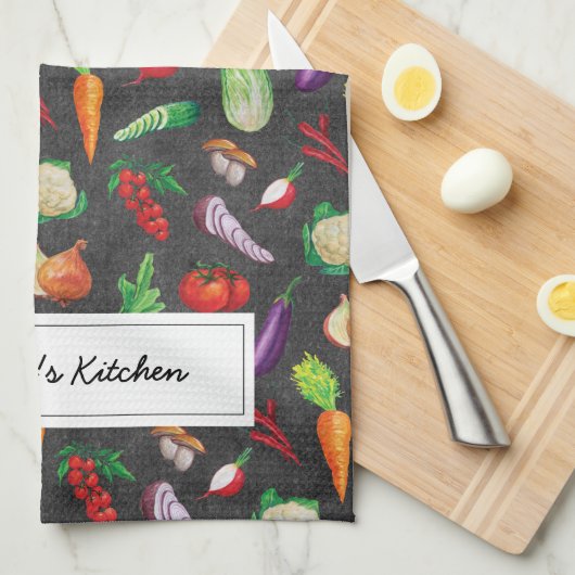 Linge De Cuisine Tableau noir rustique| Farmhouse Fresh Vegetable (Quart Plié)