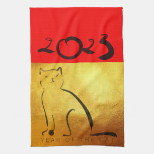 Linge De Cuisine Tableau original Chat Nouvel An vietnamien 2023 KT