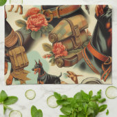 Linge De Cuisine Tableau vintage Doberman sans joint (Plié)