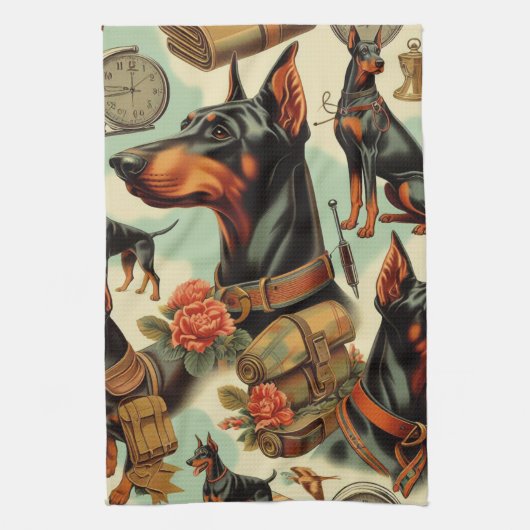 Linge De Cuisine Tableau vintage Doberman sans joint (Vertical)
