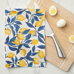 Linge De Cuisine Tablier de cuisine aux citrons bleu et jaune