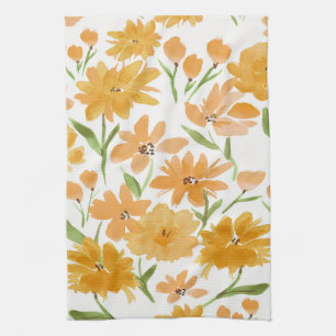 Linge De Cuisine Tablier de cuisine fleuri Orange Watercolor Blooms