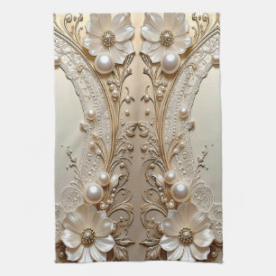 Linge De Cuisine Tablier de cuisine fleurs blanches modernes perles