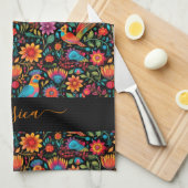 Linge De Cuisine tablier de nom floral noir mexicain (Quart Plié)