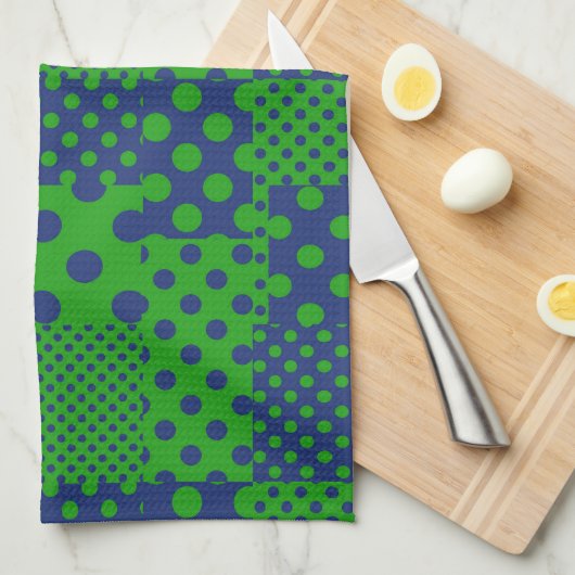 Linge De Cuisine Taches à pois verts bleus Patchwork (Quart Plié)