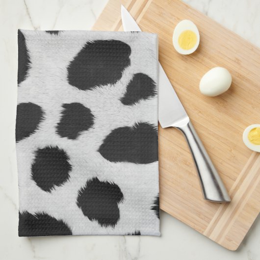 Linge De Cuisine Taches de vache noire et blanche texture de fourru (Quart Plié)