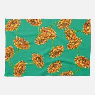 Linge De Cuisine Tagetes orange vif sur sarcelle vive