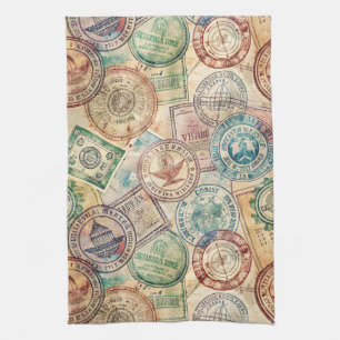 Linge De Cuisine Tampon de passeport rustique motif voyage (1)