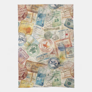Linge De Cuisine Tampon de passeport rustique motif voyage (6)