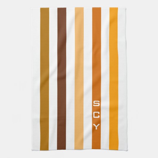 Linge De Cuisine Tan Brown Orange Vertical Stripes Monogramme (Vertical)
