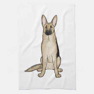 Linge De Cuisine Tan clair et chien berger allemand noir   Art pour