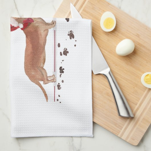 Linge De Cuisine Tan Dachshund Funny Chien de Noël avec arbre (Quart Plié)