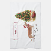Linge De Cuisine Tan Dachshund Funny Chien de Noël avec arbre (Vertical)