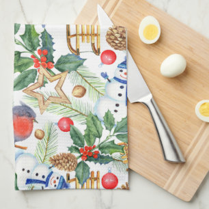 Linge De Cuisine Tapis de Noël Xmas Bonhomme de Neige, Cônes de Pin