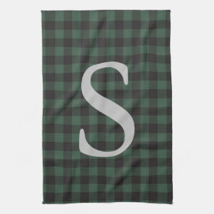 Linge De Cuisine Tartan à carreaux vert et noir classique avec mono