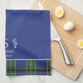Linge De Cuisine Tartan bleu Plaid Nom Customisé Monogramme (Quart Plié)